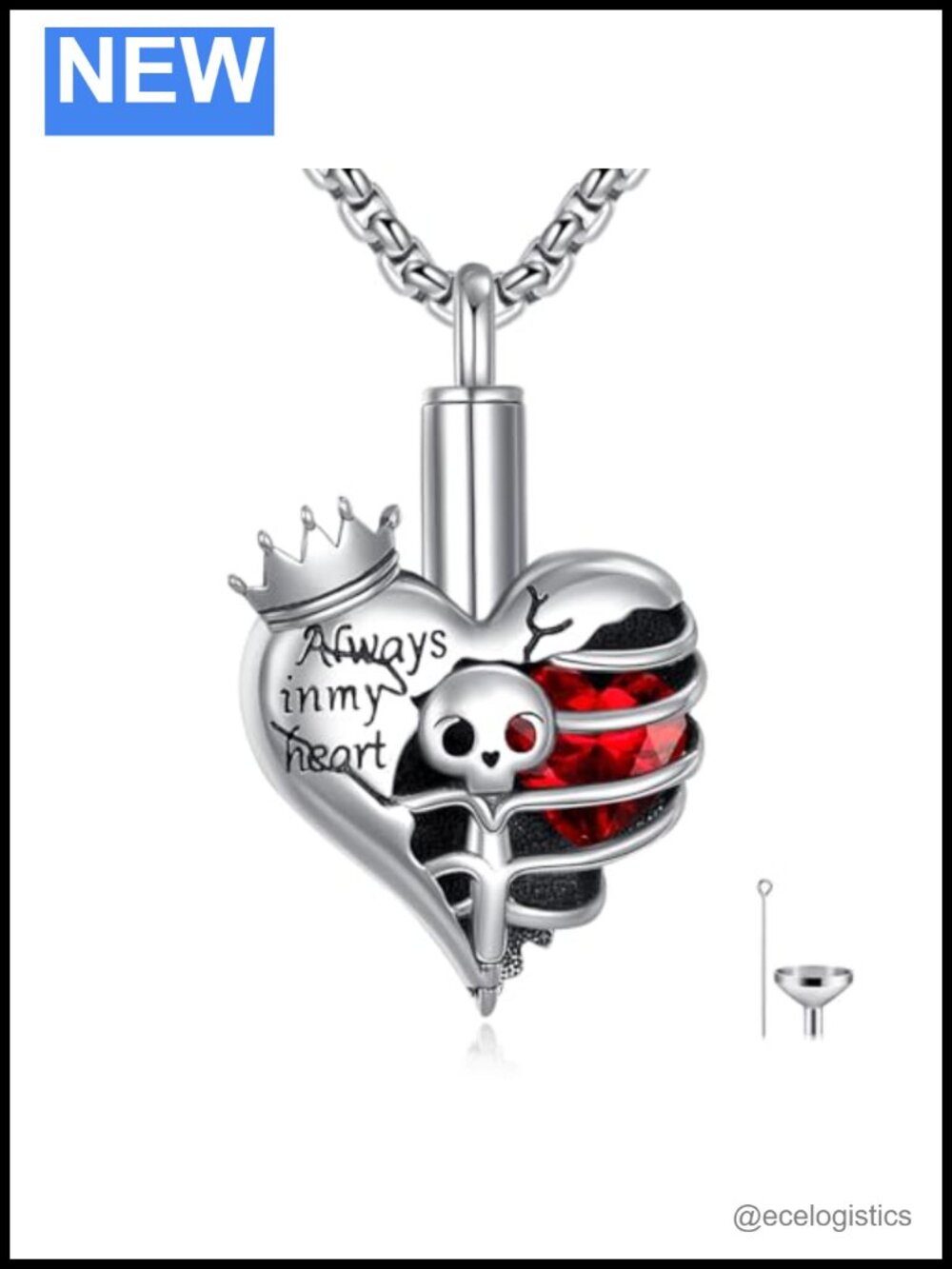 925 Sterling Silver Skull Urn Necklace Heart Birthstone Memorial Pendant 20+2"